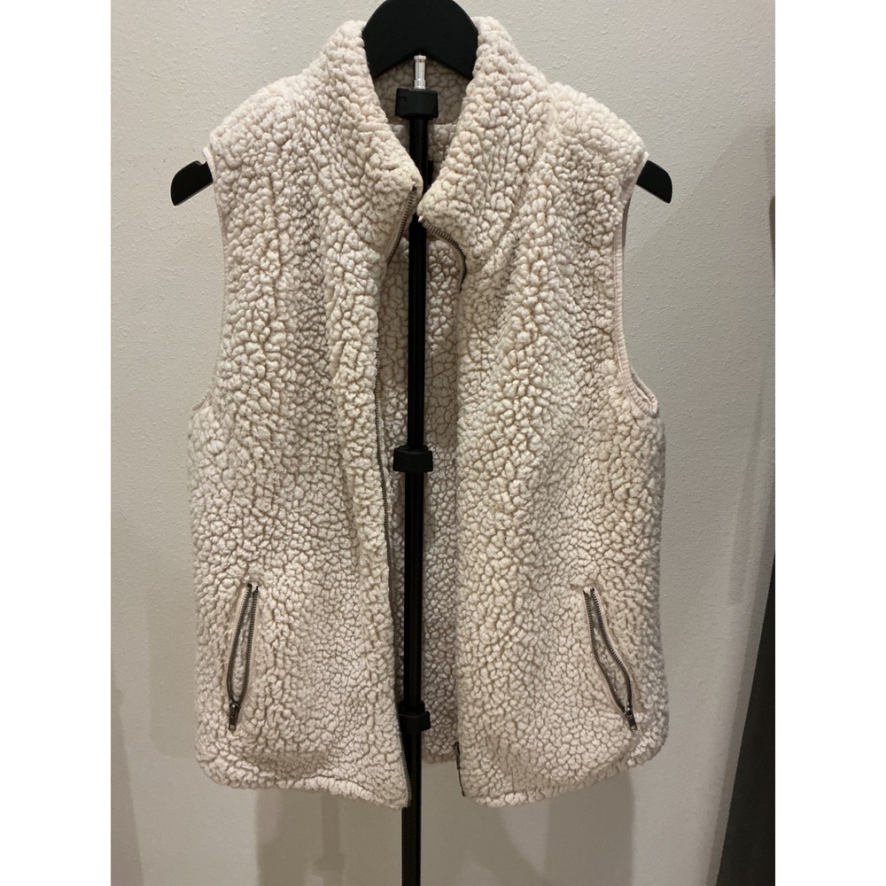 Love Tree Womens Cream Sherpa Fleece Vest Zip Up Pockets Large V5005